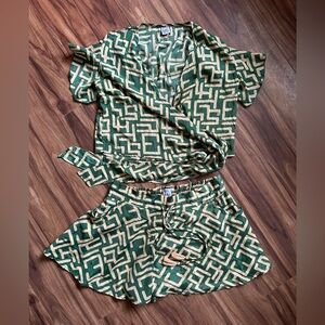 New Mediterranean green wrap shirt and short set, medium/large, bought in Italy
